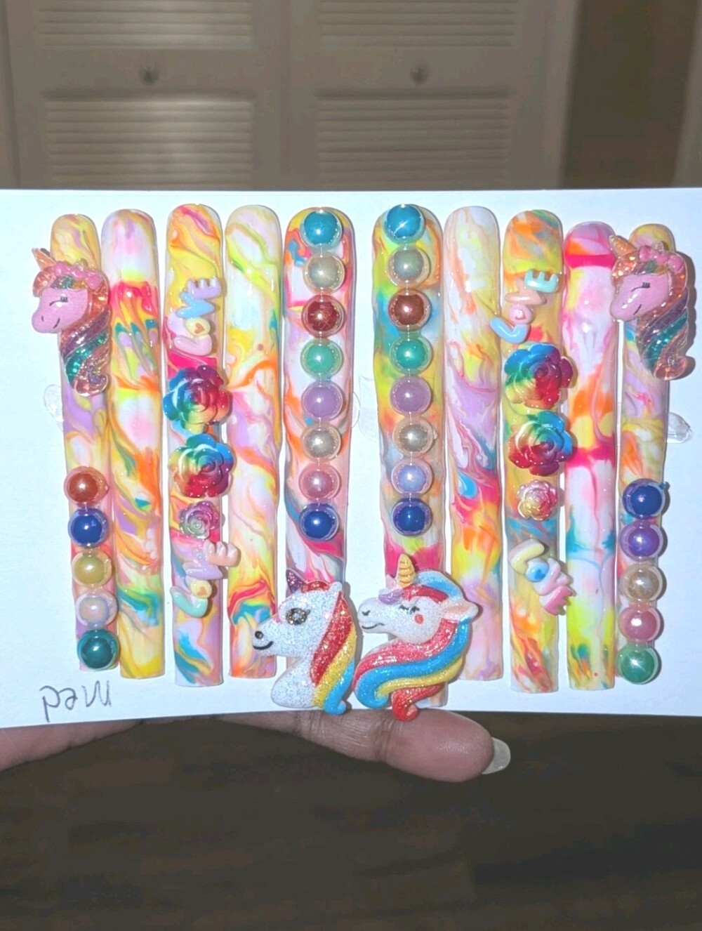 Hand Crafted Multicolor Unicorn 6Xl Press-On Nails with Rainbow Accents Sz Mediu - Picture 6 of 17